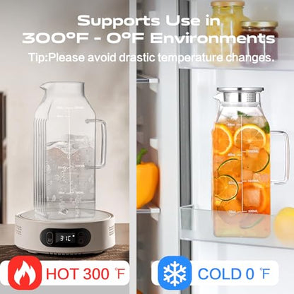 Aofmee 68oz Glass Pitcher with Lid and Handle for Fridge, Clear 2pc - color: Clear 2pc