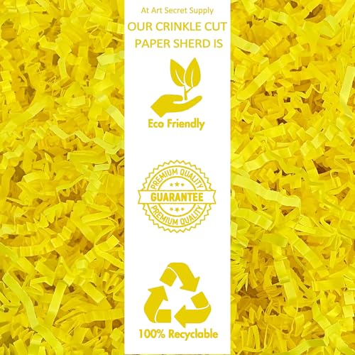 Art Secret Crinkle Cut Paper Shred Filler for Packing and Filling Gift Baskets - 2 LB (Yellow) - color: Yellow