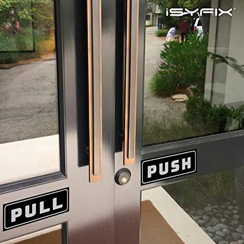 iSYFIX Push Pull Stickers Sign, 5x2 Inch, 2 Pack, Black/White - color: Black / White, size: Horizontal 2x5