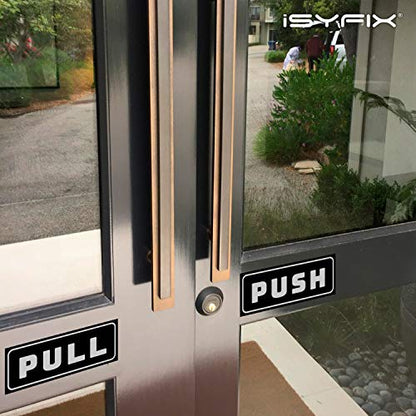 iSYFIX Push Pull Stickers Sign, 5x2 Inch, 2 Pack, Black/White - color: Black / White, size: Horizontal 2x5