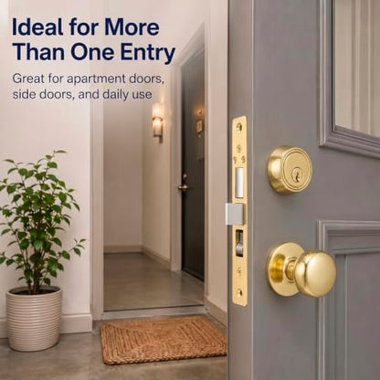 Tandefio 1 Set Double Cylinder Mortise Lock, Left Hand, Brass - color: Brass, style: Left Hand
