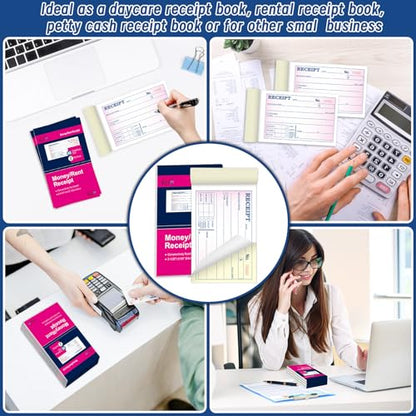 10 Packs Money and Rent Receipt Book, 3-11/32" x 5-5/8" Rent Receipt Books, 2 Part Carbonless for Small Business, Receipt Pad with Consecutive Numbering & Wraparound Cover, 40 Sets per Book - size: 3-11/32" x 5-5/8"-10 PCS, style: Rent Receipt Book Style