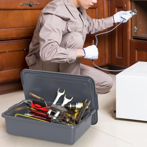 Gray Bus Box with Lid, 13 L Plastic Commercial Bus Tub, 3 Packs - size: 13 L with Lid