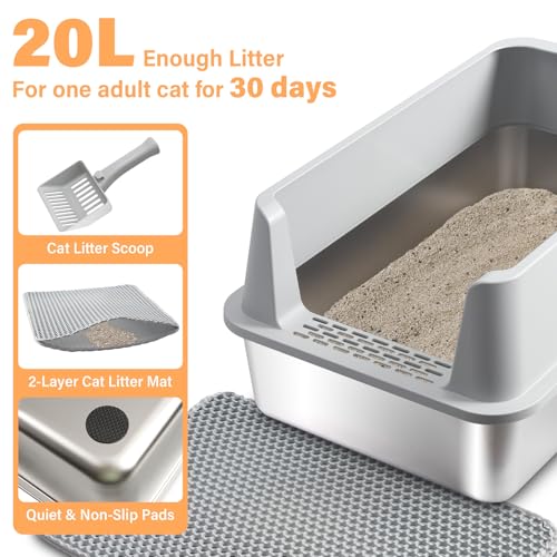 2PCS Stainless Steel Litter Box, XL Cat Litter Box for Big Cat - color: 2PCS XL-lid box