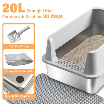 Stainless Steel Litter Box XL-Metal Cat Litter Box for Big Cat - color: XL-lid box