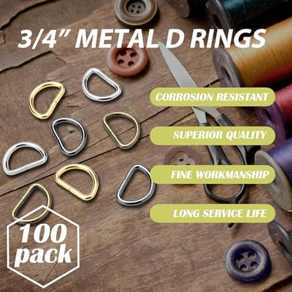 CooBigo 100 Pack 3/4" Dee Rings D-Ring Metal Buckle Strap Sewing Accessories FLQ028-W - color: Silver, size: 3/4 Inch