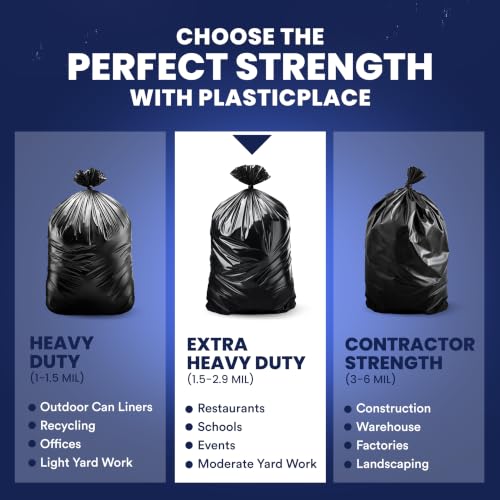 Plasticplace 65 Gallon Trash Bags │ 2.7 Mil │ Black Heavy Duty Garbage Can Liners │ 50” x 48” (25 Count) (W65LDB225A) - size: 25 Count (Pack of 1)