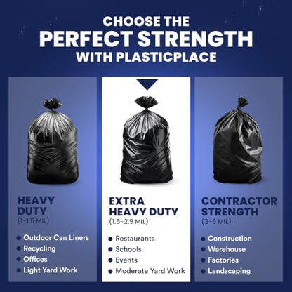 Plasticplace 65 Gallon Trash Bags, 2.7 Mil, Black Heavy Duty Garbage Can Liners,100 Count (Pack of 1) - size: 100 Count (Pack of 1)