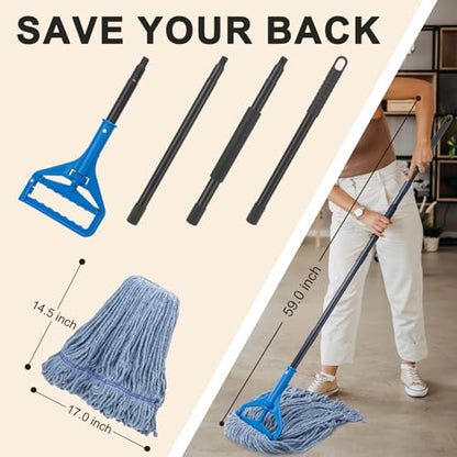 Commercial Industrial Mop with 3 Extra Large Reusable Replacement Head - size: Blue Handle + 3 Mop Head