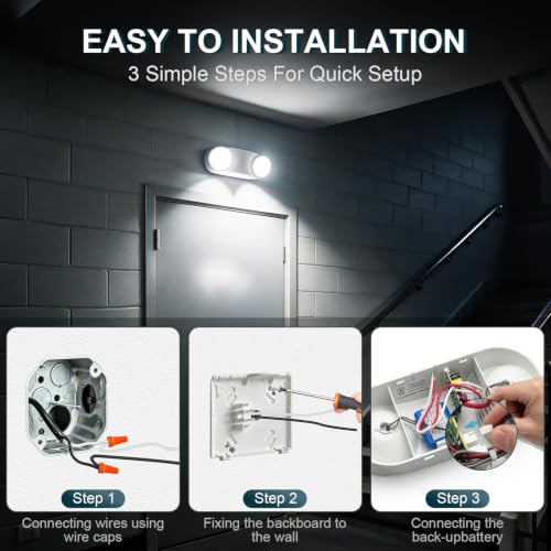4PK LED Emergency Lights, Commercial Emergency Lighting for Business, Power Outages, Offices, with Backup Battery (90 Minutes), Wall Mount, Hard Wired, 120-277V, Fire Resistant (94V-0) UL White