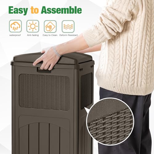 Flamaker 30 Gallon Trash Can, Resin Outdoor Garbage Can with Lid - color: Deep Brown, size: 1 Pack