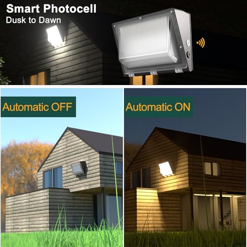 4Pack 150W LED Wall Pack Lights,100‑277V Dusk‑to‑Dawn Photocell, 22500Lm 5000K IP65,50ft Diameter Coverage Area, Commercial‑Grade Exterior Security Lighting,ETL Certified (Height:10‑20ft) - size: 150W