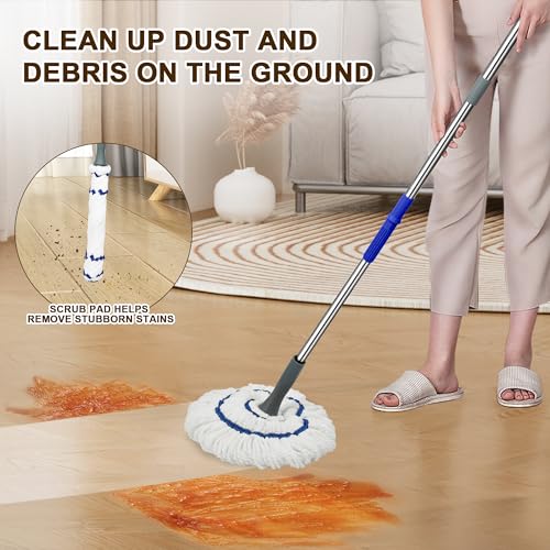 Self Wringing Mop - Easy Squeeze Twist Mop with 52.5 Inch Long Handle, Heavy Duty for Hardwood, Tile, Vinyl & Laminate Floors (White-2 Head) - color: White-2 Head