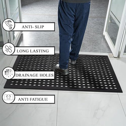 A1HC Anti Fatigue Rubber Floor Mat Non-Slip Restaurant Mat for Floors Bar Drainage Mat Commercial Doormat Utility Mat for Garage Home Pool Entry 32 x 47 Inches - size: 47"L x 32"W x 0.6"Th