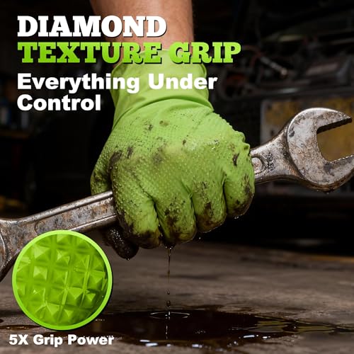 TitanFlex Heavy Duty Industrial Nitrile Gloves with Raised Diamond Texture, 8-mil, Latex Free (Green/Dark Green/Yellow) - color: Green (100ct), size: Large