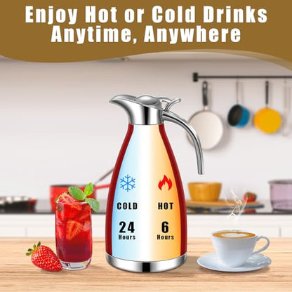 Uiifan 2 Pcs 68oz Thermal Coffee Carafe for Keeping Hot/Cold - color: Red