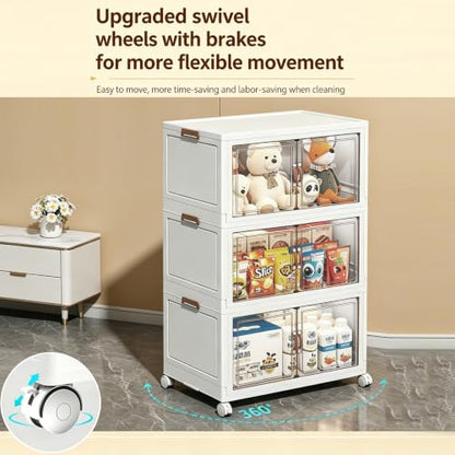 213.9QT Collapsible Stackable Storage Bins, Magnetic Doors with Lockable Wheels, Foldable Plastic Organizer Cubes, 3 Pack for Bedroom Kitchen Dorm Office Garage - size: 3PACK-23.62"W14.02"D40.16"H