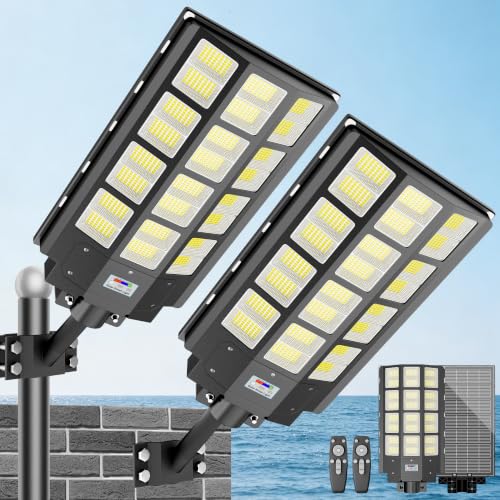Solar Street Light Outdoor Waterproof Commercial Parking Lot Lights Motion Sensor 10000W LED Floodlight Dusk to Dawn, Outside Solar Lights for Yard Garden Pathway Patio - size: XL-2PCs