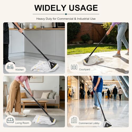 Commercial Industrial Mop,59" Handle,3 Extra Large White Replacement Heads - size: Black Metal Handle + 3 White Heads
