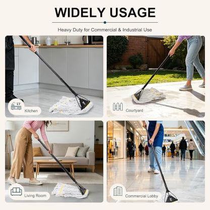 Commercial Industrial Mop,59" Handle,3 Extra Large White Replacement Heads - size: Black Metal Handle + 3 White Heads
