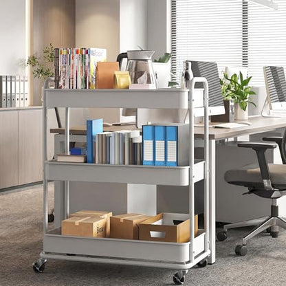 Simple Houseware 26" Extra-Wide 3-Tier Heavy Duty Metal Utility Cart, White - color: White