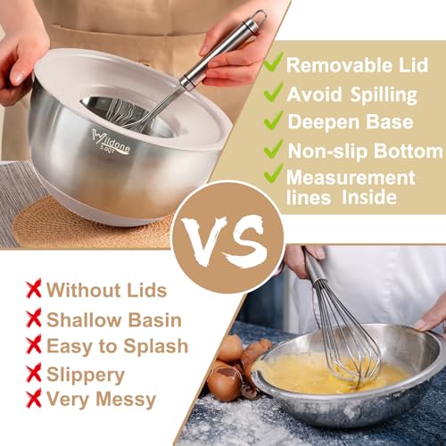 Wildone Mixing Bowls with Airtight Lids, Stainless Steel Nesting Bowls Set - color: Khaki