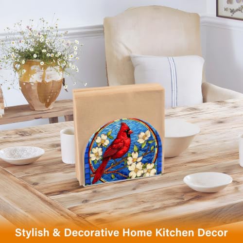 Blue Stained Glass Cardinal Napkin Holder Acrylic Tissue Dispenser - color: Blue Stained Glass Cardinal
