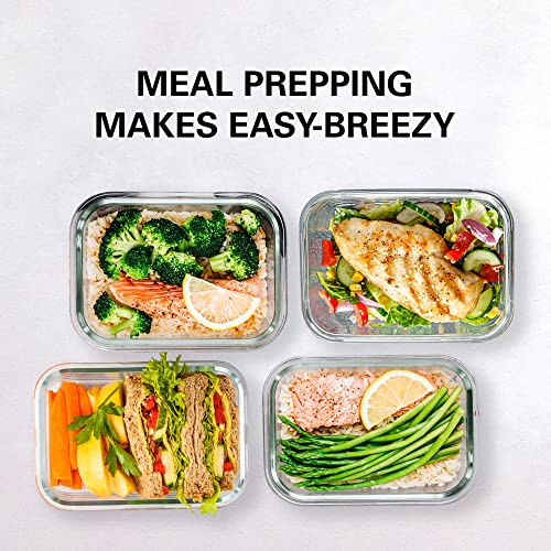 Razab 16 Pc (Set of 8) 30 Oz Glass Meal Prep Containers with Lids, Airtight Large Glass Food Storage Containers, Reusable Leak Proof BPA Free, Freezer to Oven and Dishwasher Safe - color: Blue