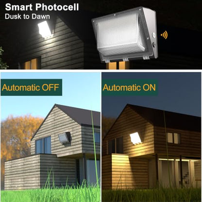 4Pack 250W LED Wall Pack Lights,100‑277V Dusk‑to‑Dawn Photocell, 37500Lm 5000K IP65,60ft Diameter Coverage Area, Commercial‑Grade Exterior Security Lighting,ETL Certified (Height:20‑40ft) - size: 250W
