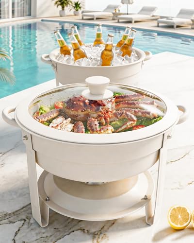 Frizoky Chafing Dishes for Buffet, 6QT Round, White Granite, 2 Pack - color: 6qt-white Granite-2 Pack