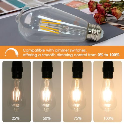 Qingmiao Dimmable ST64 LED Edison Bulbs, 6W 3000K Soft White, E26, 6 Pack - color: 6w (3000k Soft White)