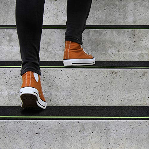 COSIMIXO 4" x 33FT Anti Slip Tape with Glow in The Dark Stripe,Premium Grip Tape Non Slip Stair Treads Tape,Non Skid Tape, High Traction Adhesive for Stairs Step Black/Green - color: Black, size: 4Inch x 33Ft