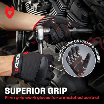 NoCry Heavy Duty Work Gloves for Men with Reinforced Palm and Non-Slip Grip - size: Medium, style: Pro