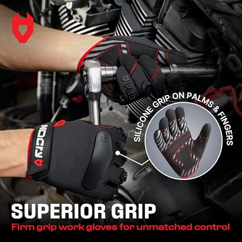 NoCry Heavy Duty Work Gloves for Men with Reinforced Palm and Non-Slip Grip - size: Small, style: Pro
