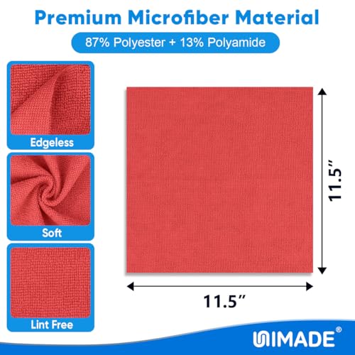 UNIMADE Microfiber Cleaning Cloth, 20 Pack Reusable Microfiber Towels - color: Red, size: 20 Pack