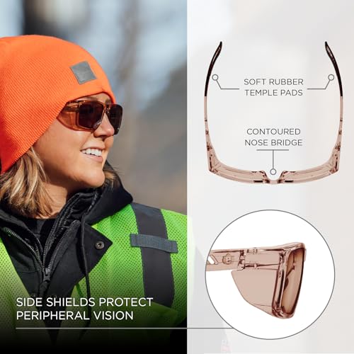 Ergodyne Skullerz SIXTEN Safety Glasses with Side Shields, Anti Fog + Anti Scratch, ANSI z87.1 with Protective Microfiber Bag - color: Tan Lens