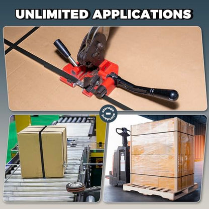 PP Strapping Banding Roll - 1000ft x ½’’ Standard PP Strappings Roll - Banding & Pallet Strap Kit - 400lb Break Strength - Includes Strapping Rolls & Self-Dispensing Box