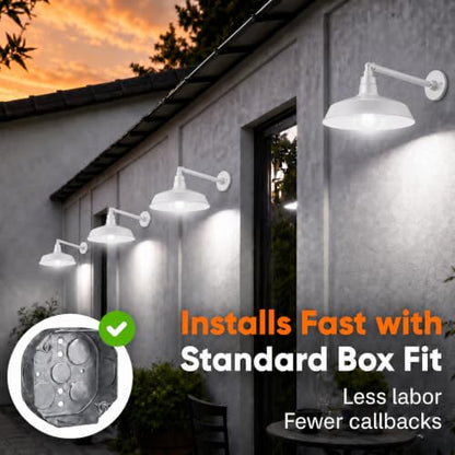 14in. White Outdoor Gooseneck Barn Light, 5000K Cool White, 2 Pack - color: White (2-Pack), size: 13 in. Straight Arm