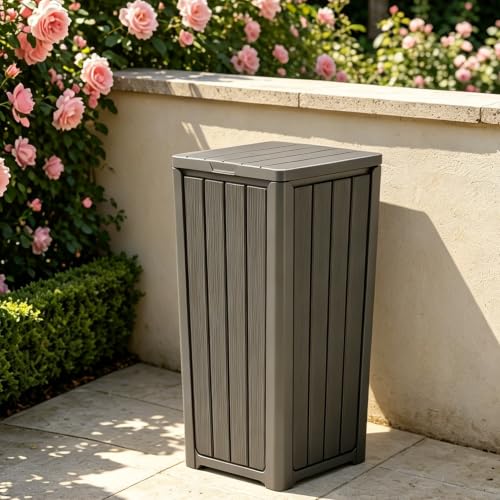 30 Gallon Outdoor Trash Can with Lid, Resin Garbage Can, Gray - color: Gray, size: 30 Gallon
