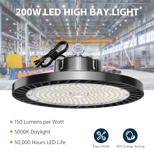 lvsdak UFO LED High Bay Lights 200W 30000LM 5000K 6 Pack - size: 200W 6P