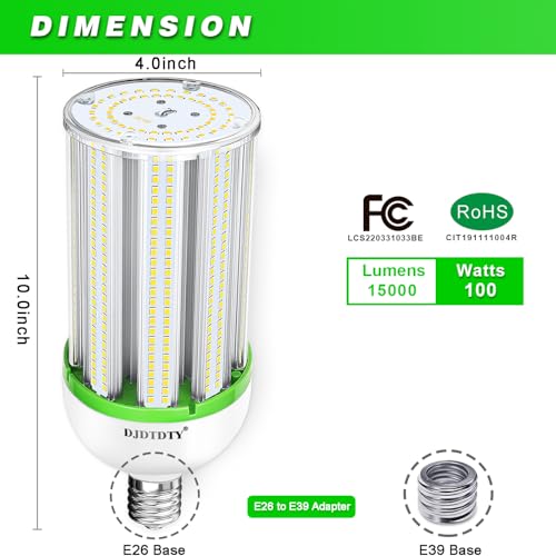 2-Pack 1000W Equivalent LED light bulb,5000K,15000lm,E26/E39 Base,LED Replacement Metal Halide HID CFL for Commercial Industrial Lighting Warehouse High Bay Light Fixture Garage Workshop( 100Watts) - size: 100Watts