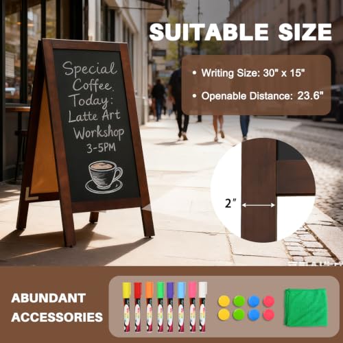 4 THOUGHT Heavy Duty A-Frame Magnetic Chalkboard 40"x20", Brown - color: Brown - Heavy Duty Series