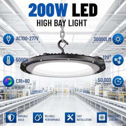 UFO High Bay LED Shop Lights 200W 10 Pack 5000K with 5ft Plug