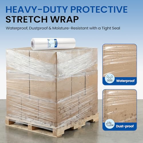 Stretch Film Wrap 15 Inch x 1200 Feet Self-Adhering Shrink Wrap Roll with Plastic Handles Industrial Strength up to 500% Stretch Wrap for Moving, Packing, Pallet Wrapping (4 Rolls, 60 Gauge) - style: 15" × 1200' - 60 Gauge