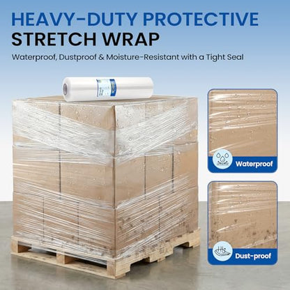 Stretch Film Wrap 15 Inch x 1200 Feet Self-Adhering Shrink Wrap Roll with Plastic Handles Industrial Strength up to 500% Stretch Wrap for Moving, Packing, Pallet Wrapping (4 Rolls, 60 Gauge) - style: 15" × 1200' - 60 Gauge