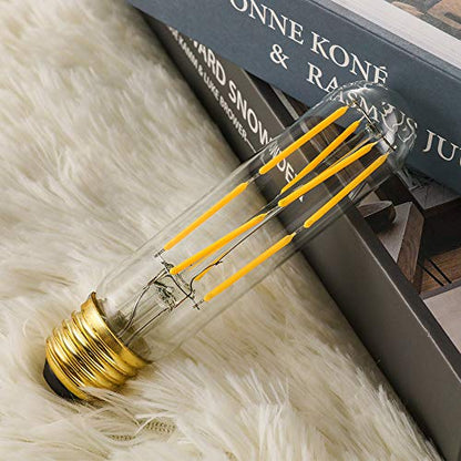 T10 Led Bulb, 8W Dimmable Led Tubular Bulbs, 75-100 Watt Equivalent,850lm, Clear Glass, E26 Base Lamp Bulb, for Cabinet Display Cabinet etc. (2700K Warm White, 6-Pack) - color: 8w=80w-2700k-6p