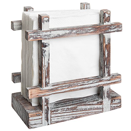 MyGift Farmhouse Rustic Torched Wood Napkin Holder for Table with Cross-Corner Design - color: Torched Wood