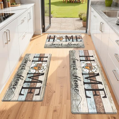 Yamaziot Anti Fatigue Kitchen Rug Set of 3, Non-Slip Cushioned Floor Mats - color: Brown/Multi, size: 17.3"x27"+17.3"x35"+17.3"x 47"