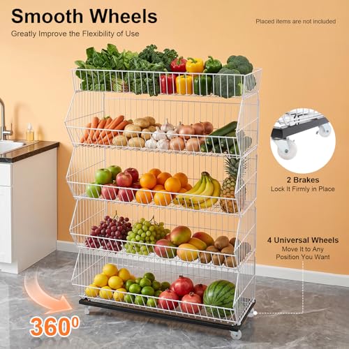 5-Tier Retail Display Rack, Freestanding Snack Display Shelf/Stand, Metal Chip Snack Candy Storage Cart with Wheels & Hooks, Snacks Display Rack for Party, Supermarket, Home Kitchen, White - color: White