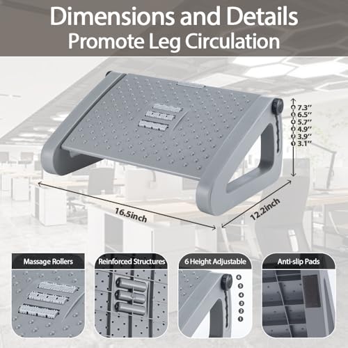 CasaZenith Foot Rest, Six Heights Adjustable Foot Rest Under Desk at Work - color: Gray